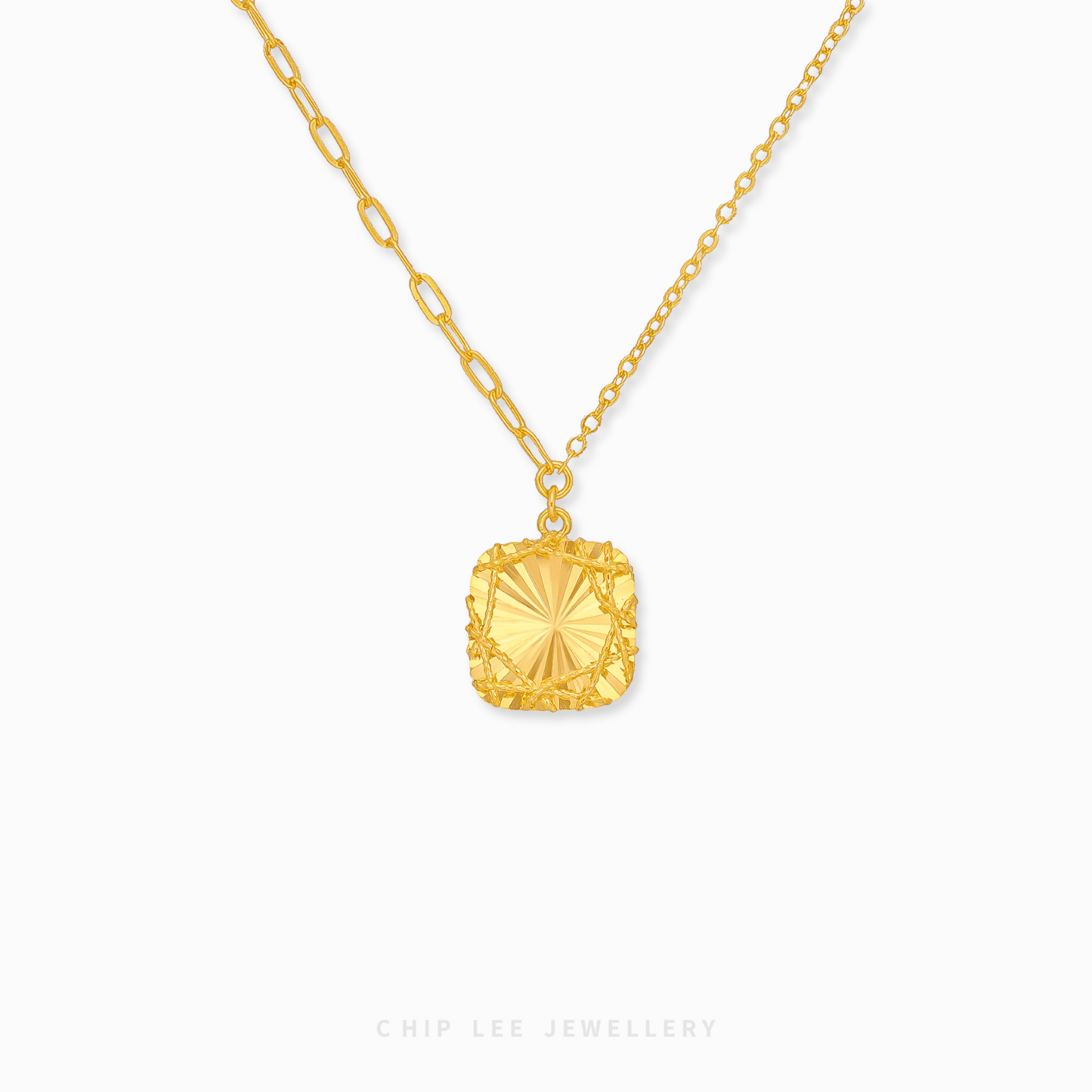 999 | 24K Gold Kare Necklace by Chip Lee Jewellery, square design with intricate finish