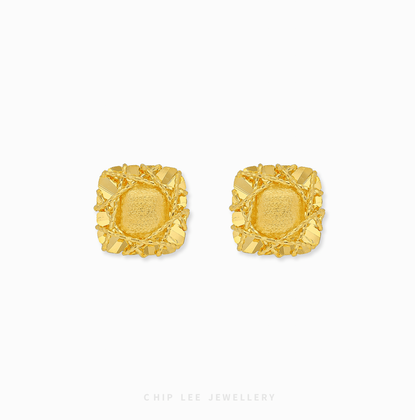 999 | 24K Gold Kare Studs by Chip Lee Jewellery, square design with intricate finish