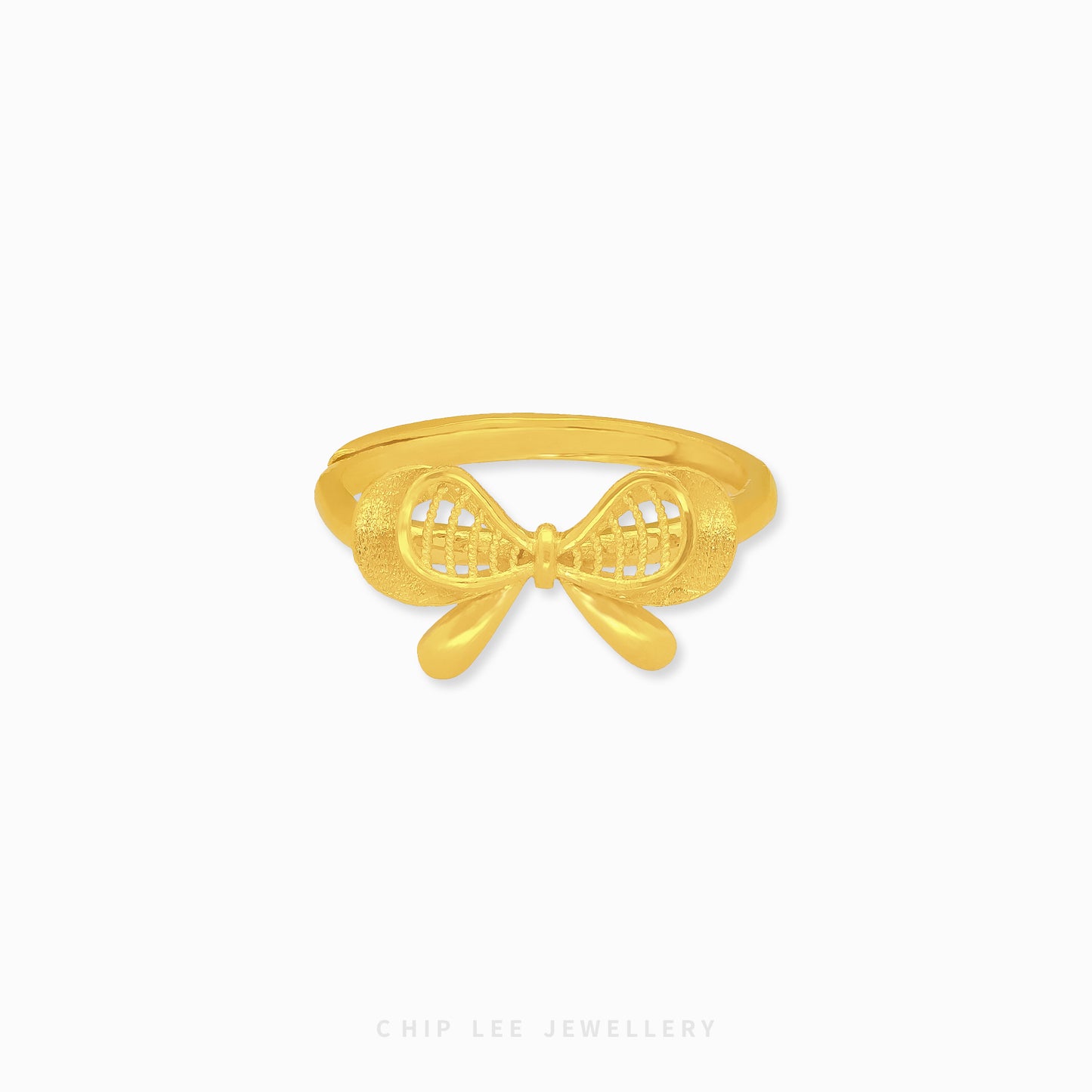 999 Dainty Ribbon Ring by Chip Lee Jewellery, 999 pure gold, featuring a delicate bow design, adding elegance to any outfit.
