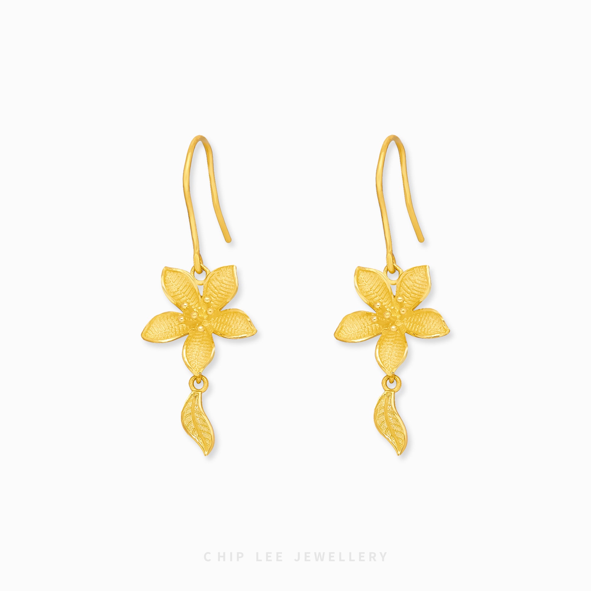 999 24K Gold Flora Earring with delicate floral motifs in pure gold, crafted for timeless elegance and everyday sophisticated wear.