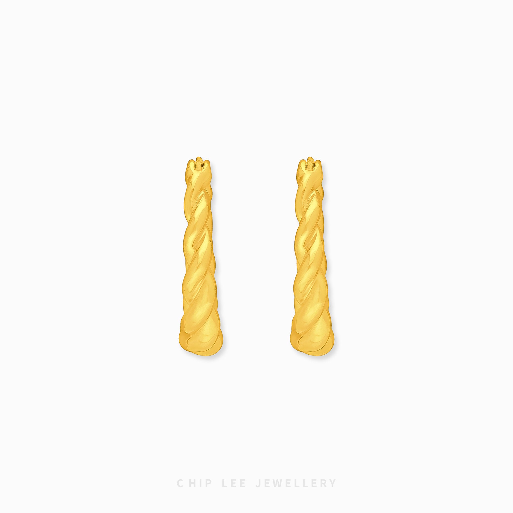 999 Gold Classic Twist Hoop Earring with elegant spiral twist in pure 24K gold by Chip Lee Jewellery Singapore