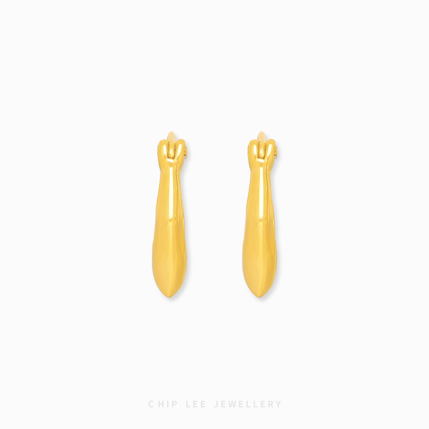 999 Pure Gold Angular Hoop Earrings with sharp geometric facets in 24K gold by Chip Lee Jewellery Singapore