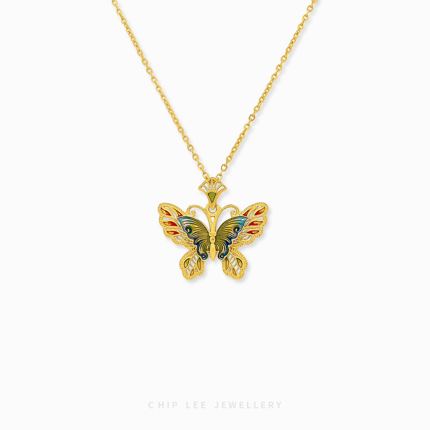 999 Pure Gold Butterfly Gu Fa Jin Necklace, symbolising transformation and hope.