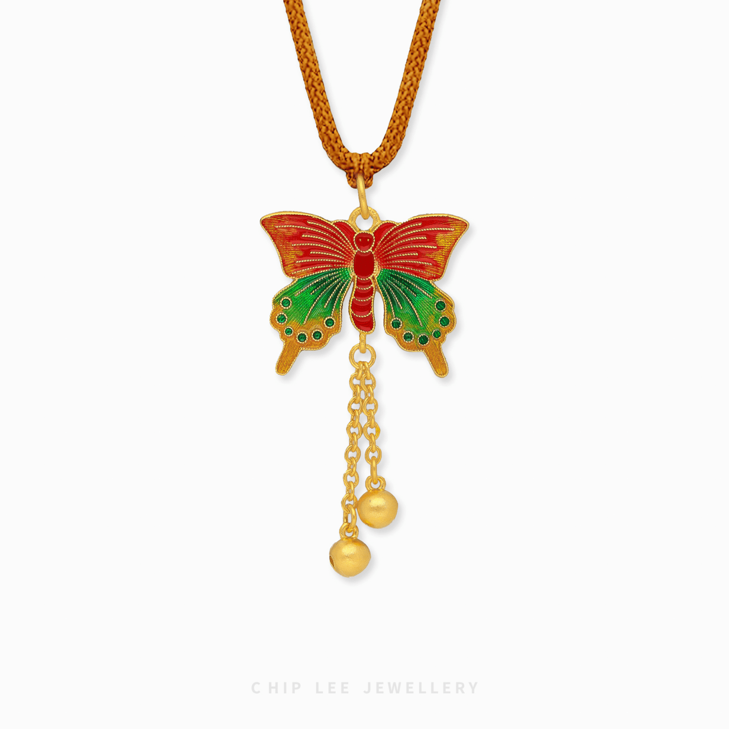 999 Pure Gold Ethereal Butterfly Gu Fa Jin Necklace featuring twin butterflies symbolising transformation and freedom.