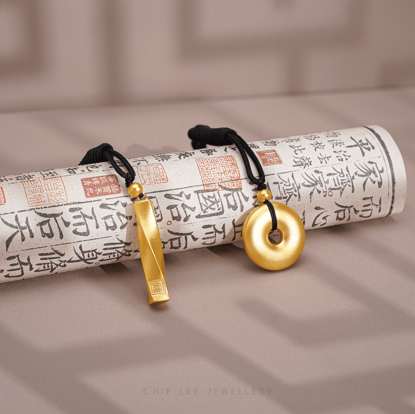 999 Pure Gold Fortune Necklace Gu Fa Jin in minimalist shape motif. symbolising wealth, good fortune and cultural heritag.e