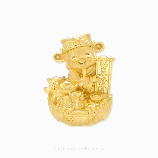 999 Pure Gold God of Fortune Figurine by Chip Lee Jewellery, 24K gold, symbol of wealth and prosperity, intricately designed collectible piece.