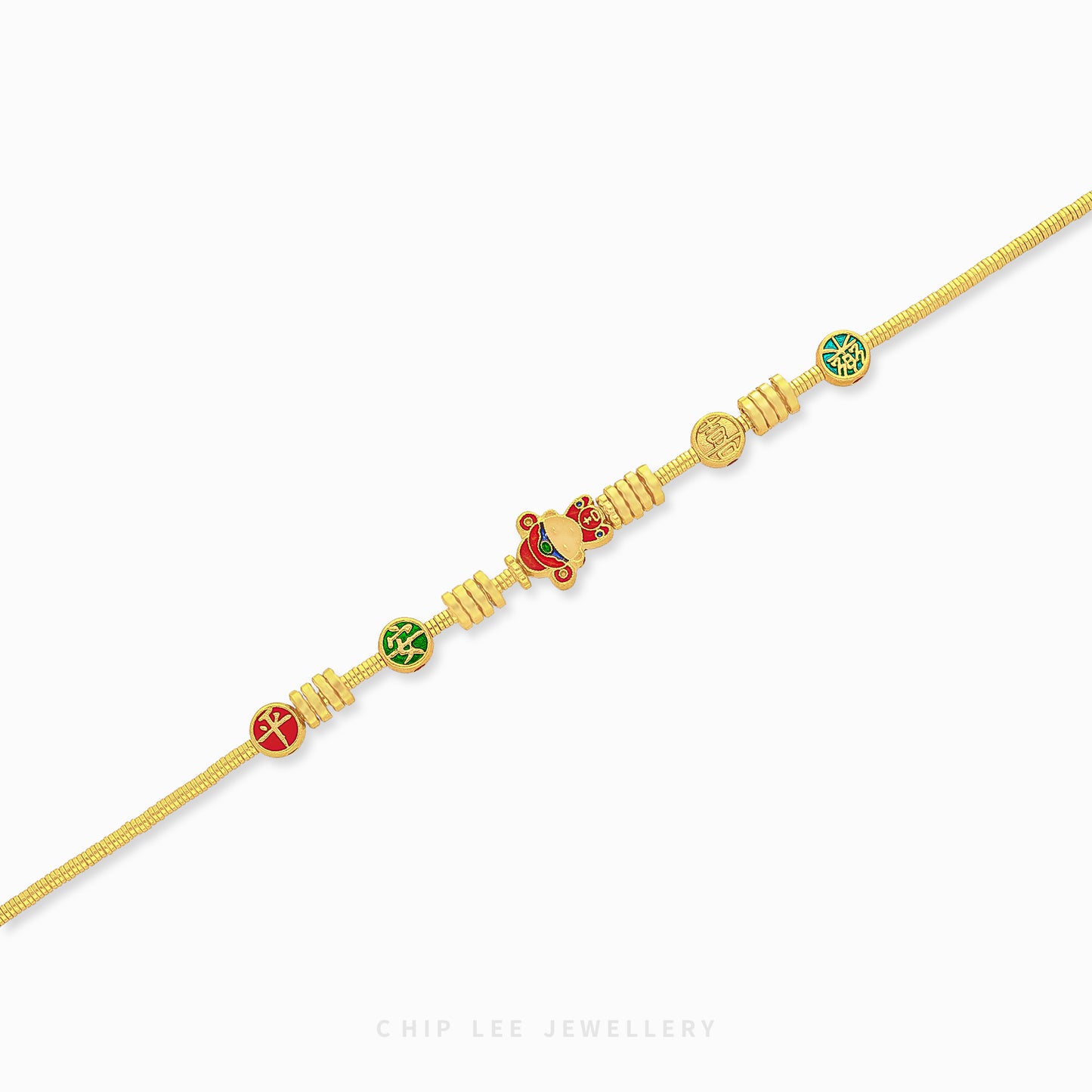 999 Pure Gold Peace and Joy Charm Gu Fa Jin Bracelet, featuring symbolic blessings, crafted with ancient techniques.