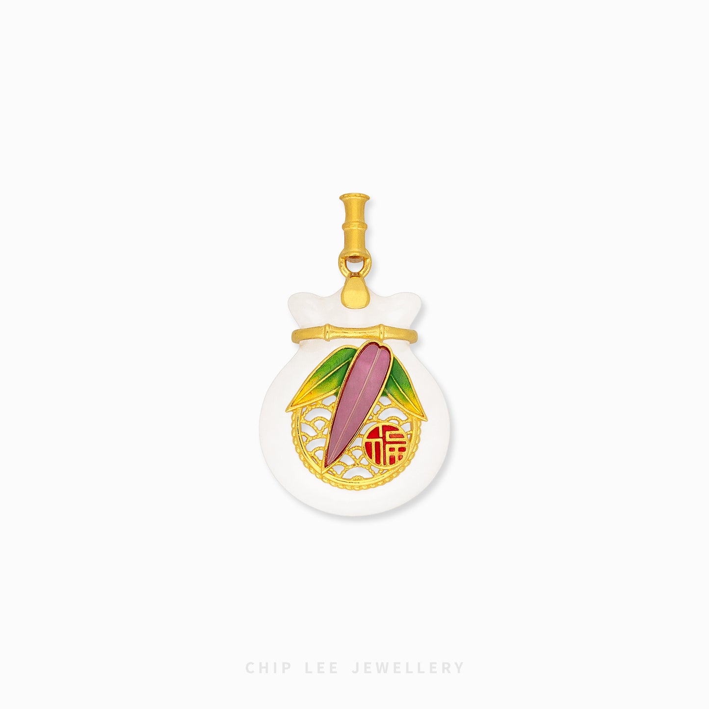 999 pure gold prosperity bamboo money bag Hetian jade pendant with 24K gold and natural jade symbolizing wealth and continuous growth
