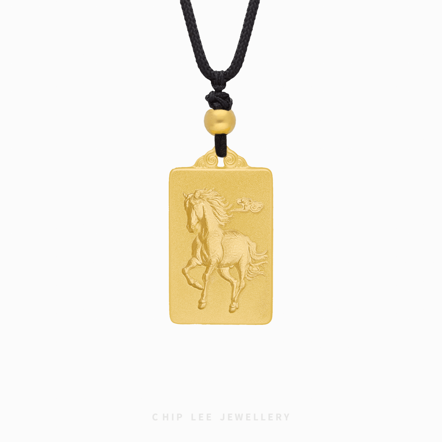 999 Pure Gold Success & Achievement Gu Fa Jin Necklace with horse motif, symbolising courage and accomplishment.