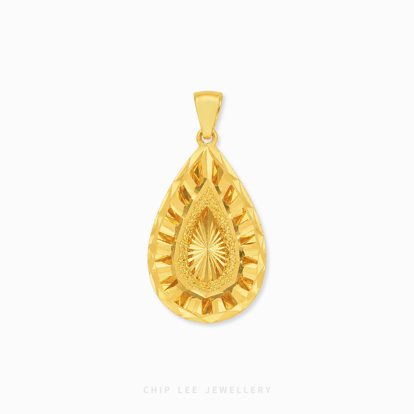 Sunburst Teardrop Pendant Necklace featuring a radiant sunburst design within an elegant teardrop shape