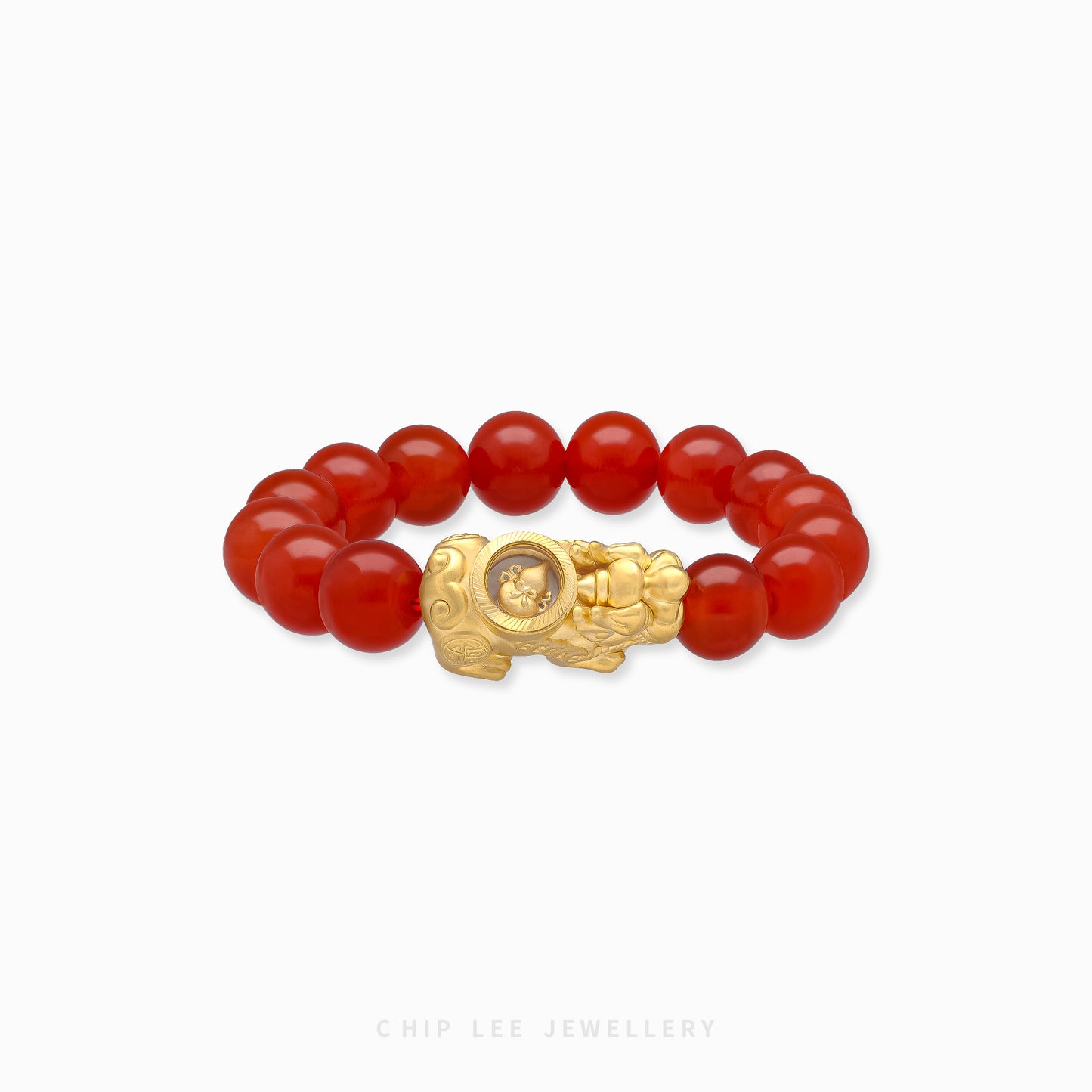 999 Pure Gold Red Agate Pixiu Bracelet