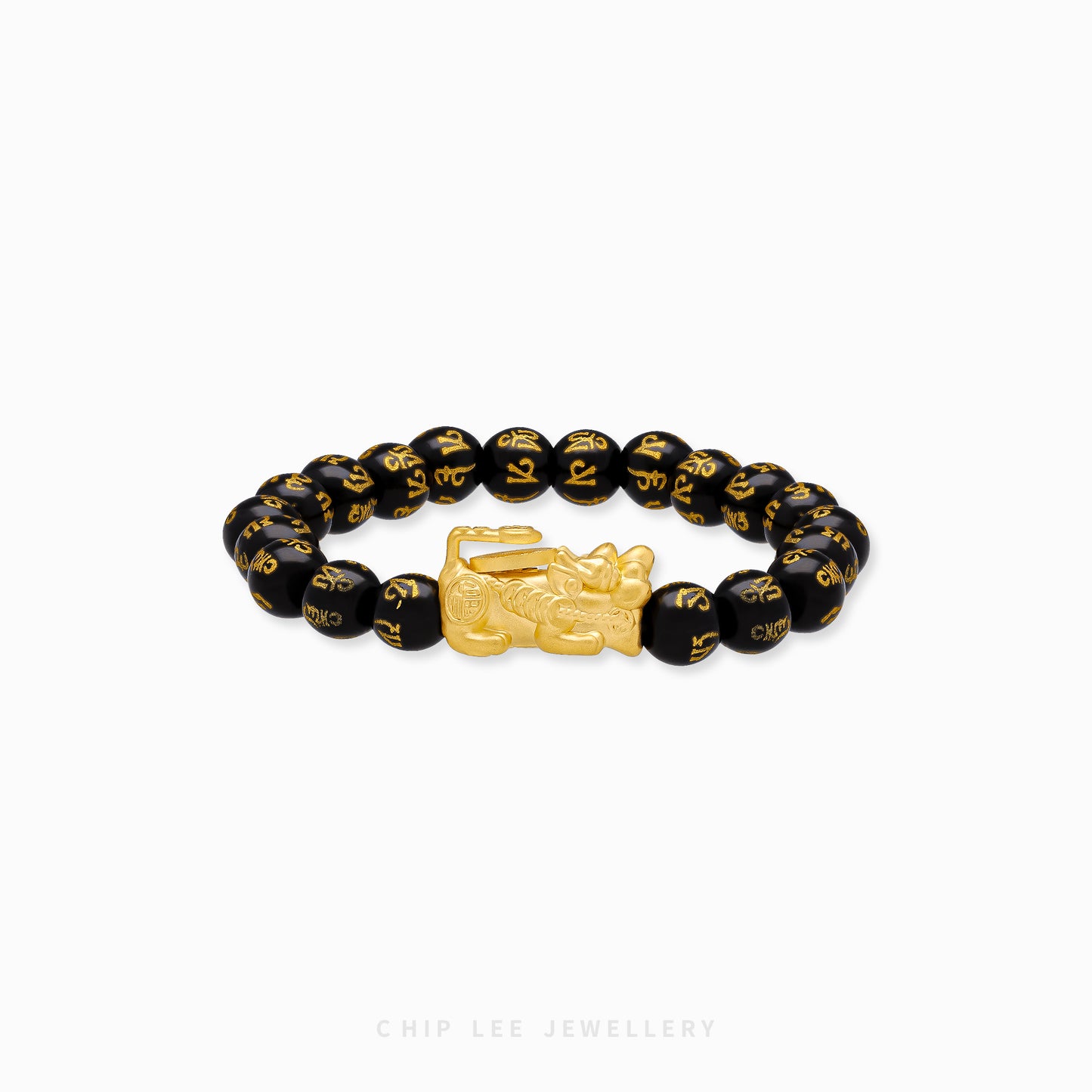 999 Pure Gold Black Agate Pixiu Bracelet