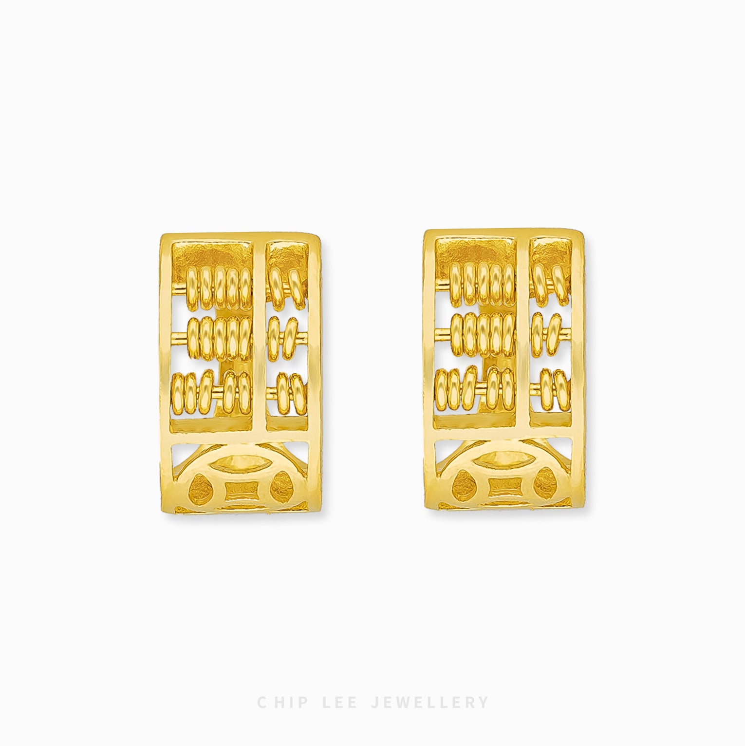22K gold Abacus Loop Earring by Chip Lee Jewellery, inspired by traditional abacus beads, symbolising prosperity and balance in a modern design.