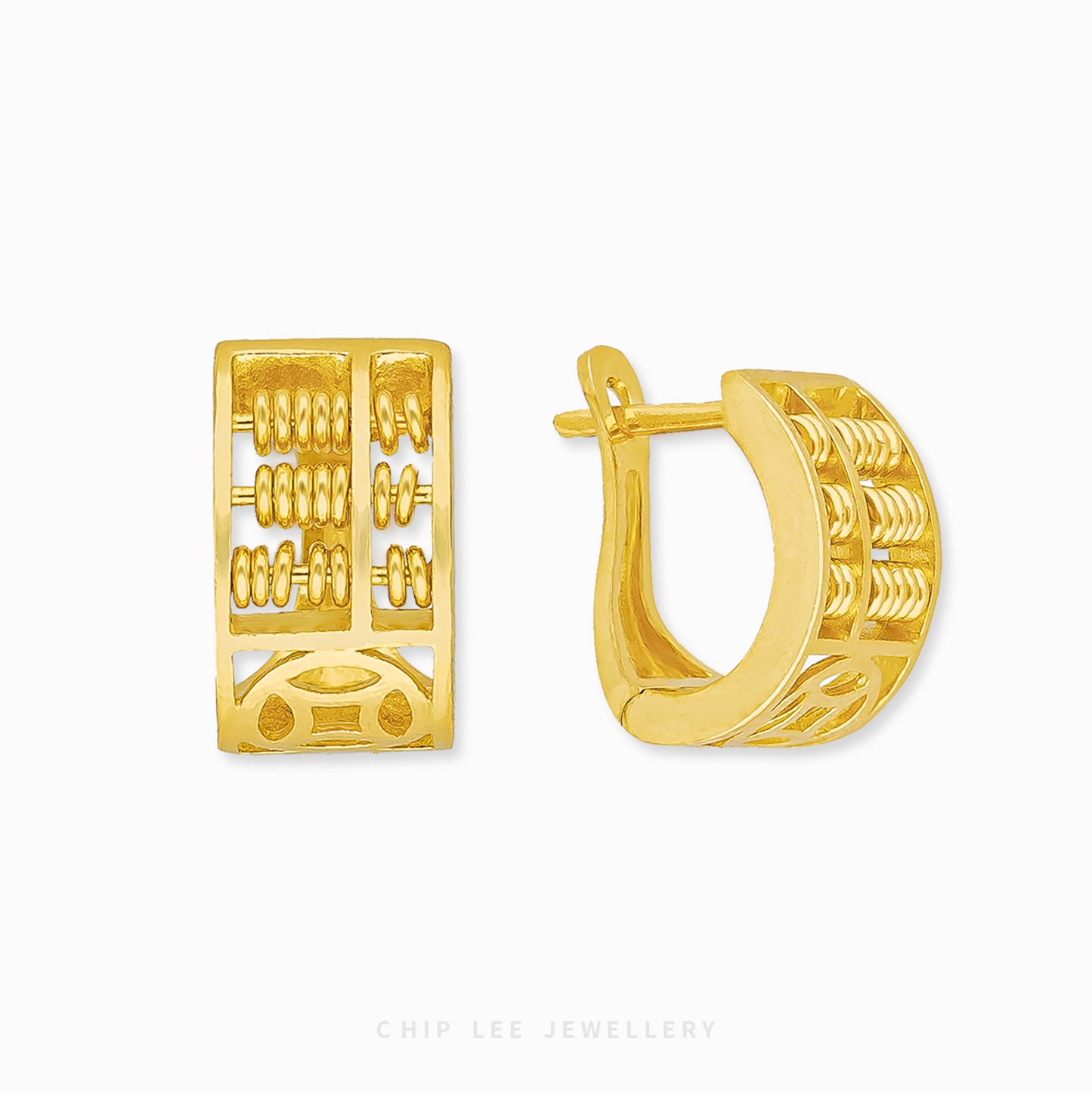 22K gold Abacus Loop Earring by Chip Lee Jewellery, inspired by traditional abacus beads, symbolising prosperity and balance in a modern design.