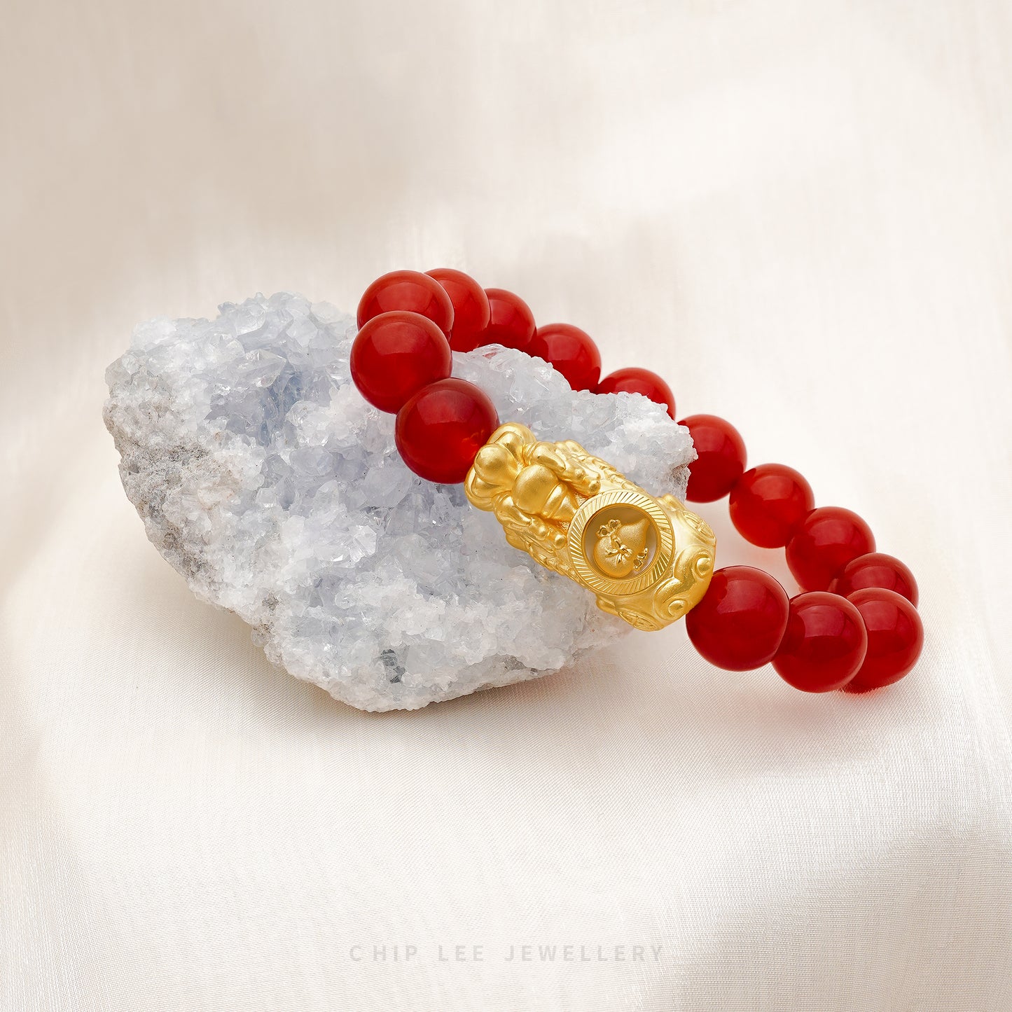 999 Pure Gold Red Agate Pixiu Bracelet