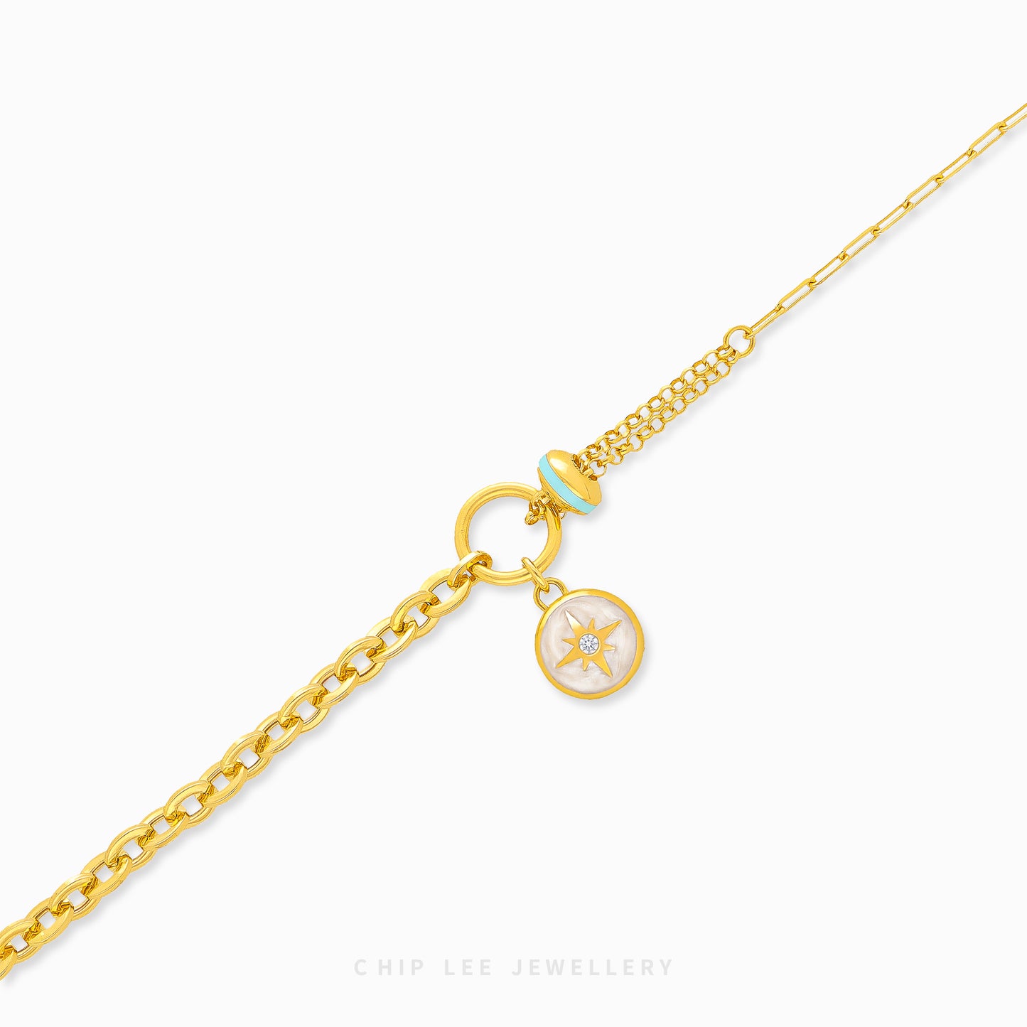 Celestial Compass Bracelet in solid 916 gold, featuring a compass charm, hallmarked for certified purity and everyday elegance.