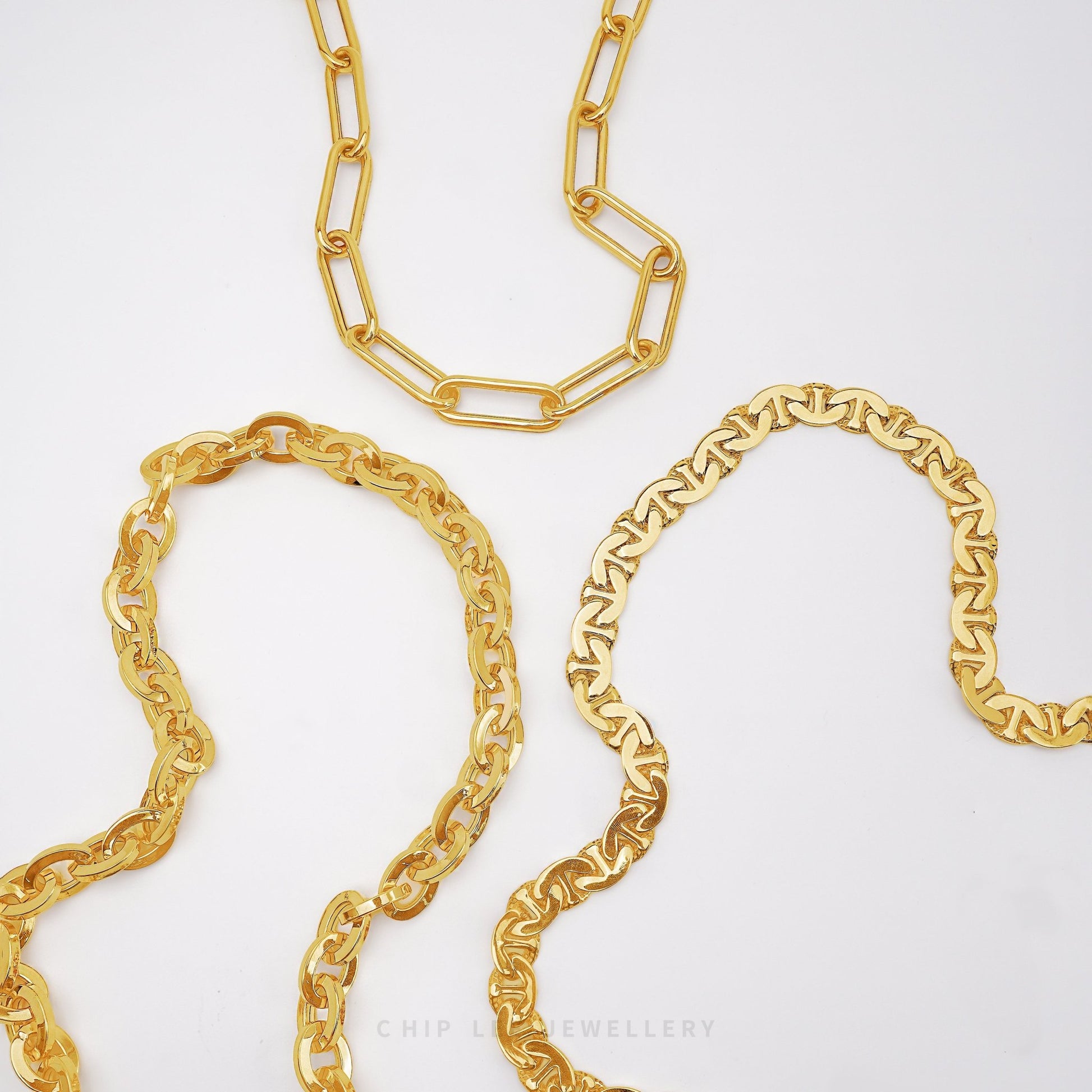Chain Necklace with anchor-shaped links in 916 gold by Chip Lee Jewellery Singapore