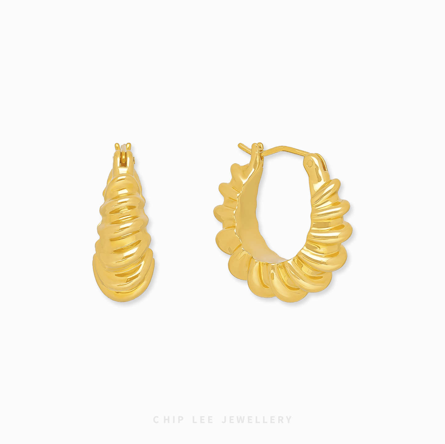 Classic Croissant Hoop Earrings in 999 pure gold