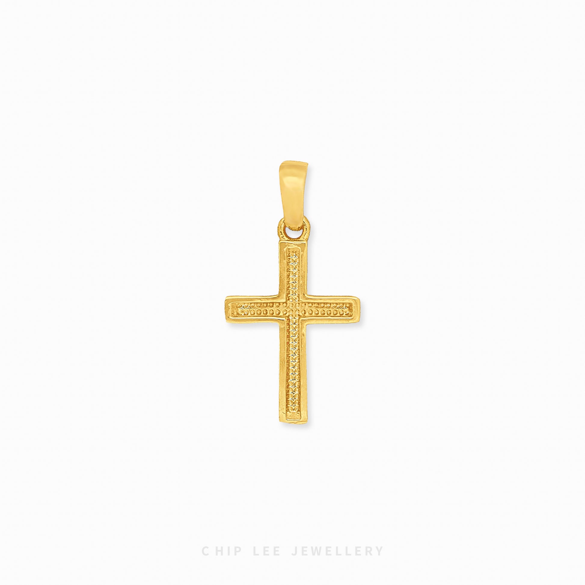 916 gold cross pendant. Hallmarked in Singapore for certified purity and authenticity.