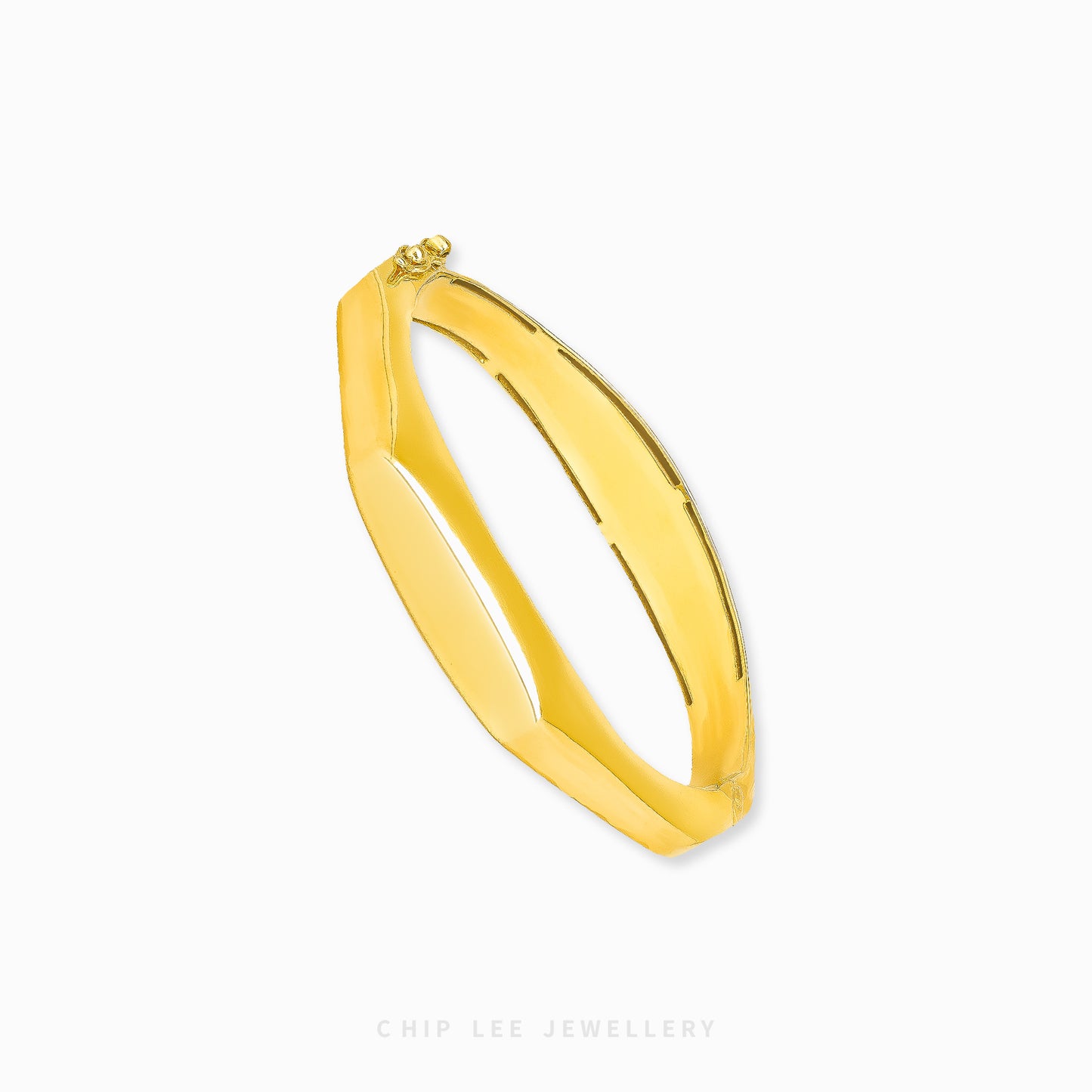 Classic Octagon Bangle by Chip Lee Jewellery Singapore, 916/22K gold with faceted edges, geometric elegance and bold luxury accessory