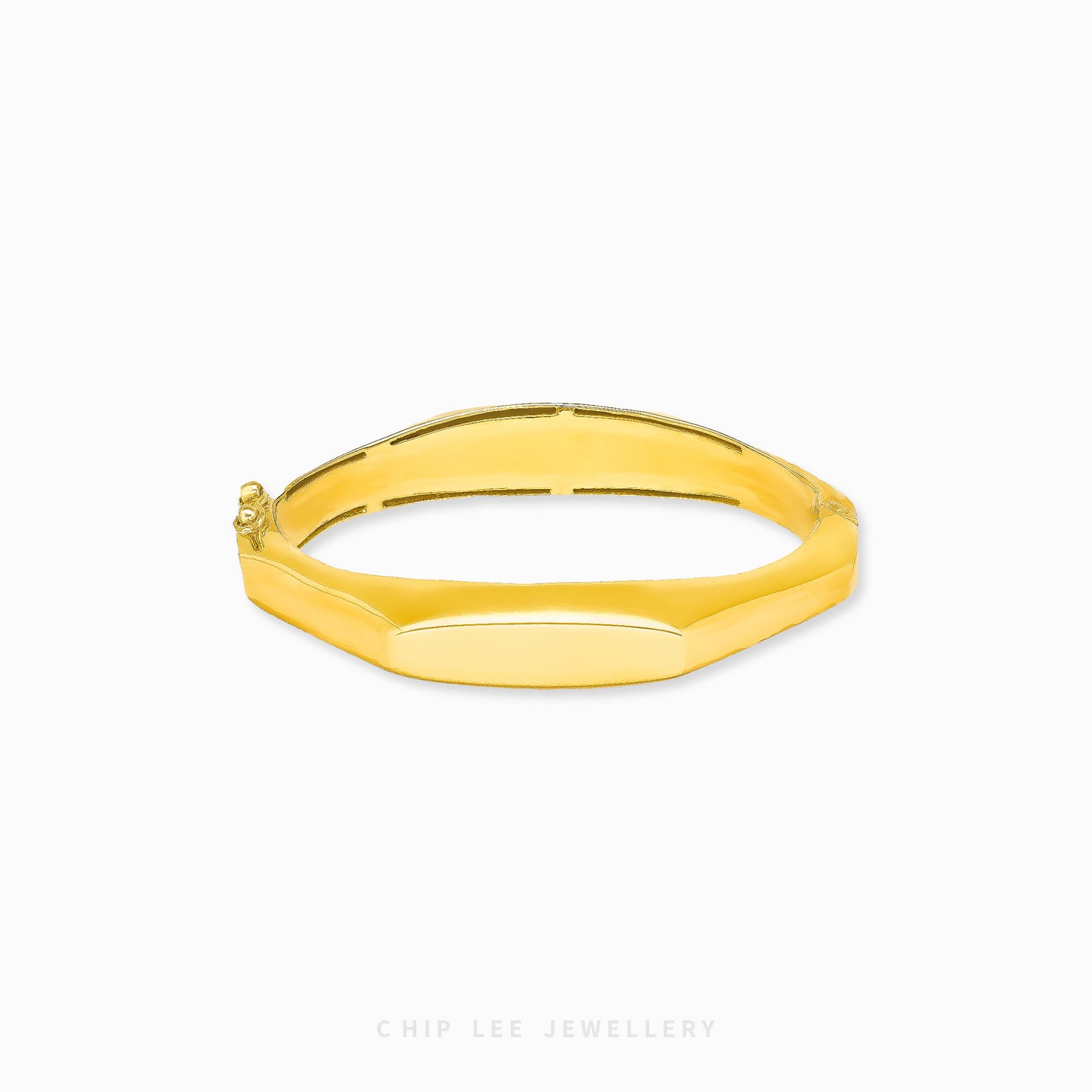Classic Octagon Bangle by Chip Lee Jewellery Singapore, 916/22K gold with faceted edges, geometric elegance and bold luxury accessory