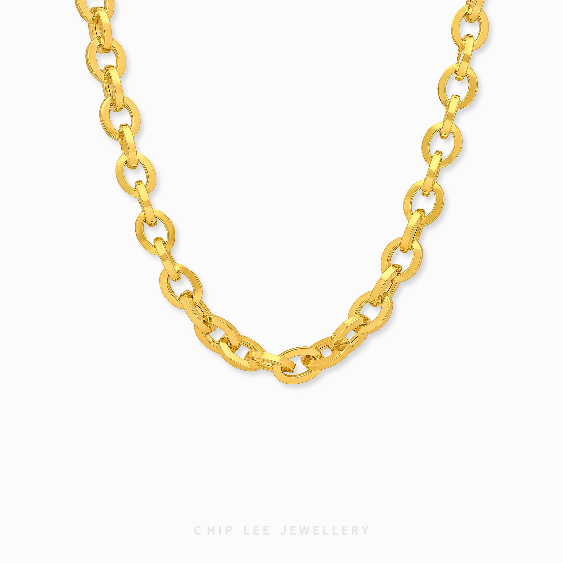 Classic Oval Chain Necklace with interlocking oval-shaped links in 916 gold by Chip Lee Jewellery Singapore