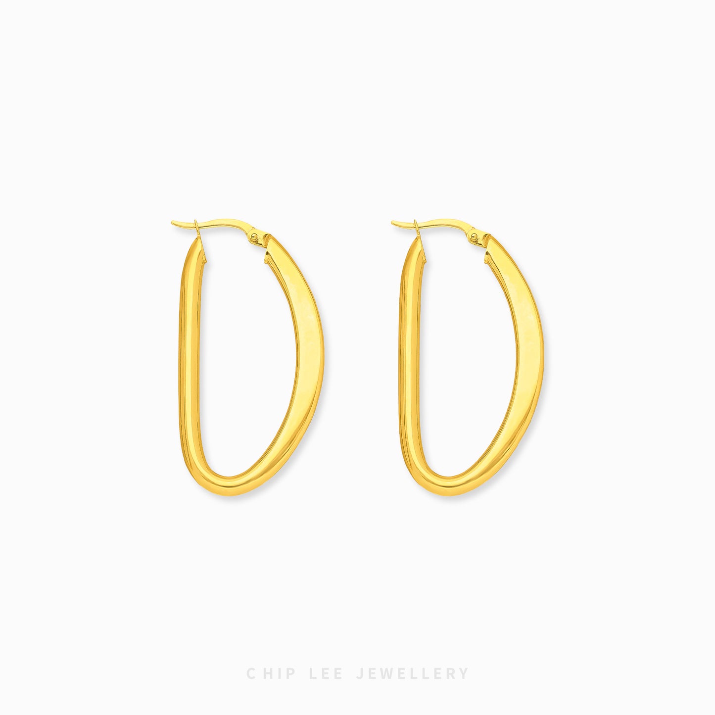 Classic Oval Hoop Earrings 2 in 916 gold with a sleek oval silhouette, timeless design by Chip Lee Jewellery Singapore for everyday elegance.