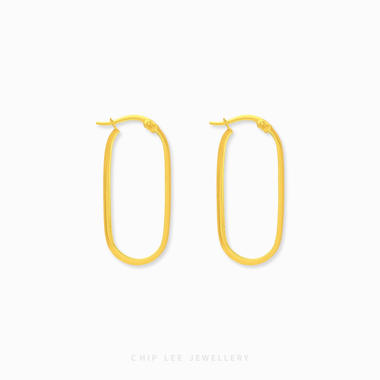 Classic Oval Hoop Earrings 4 in 916 gold with refined oval profile, timeless everyday luxury by Chip Lee Jewellery Singapore