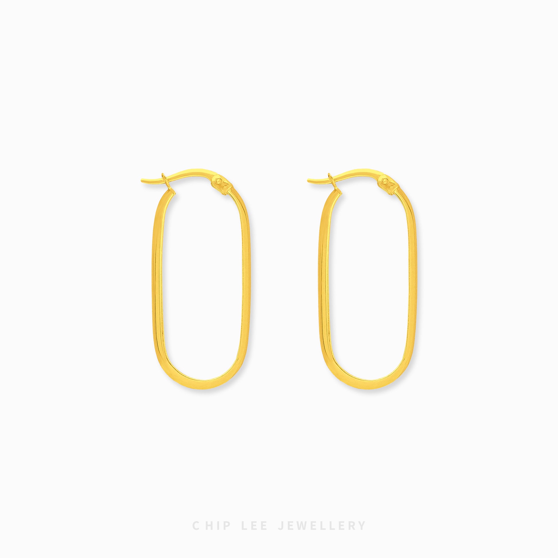 Classic Oval Hoop Earrings 4 in 916 gold with refined oval profile, timeless everyday luxury by Chip Lee Jewellery Singapore