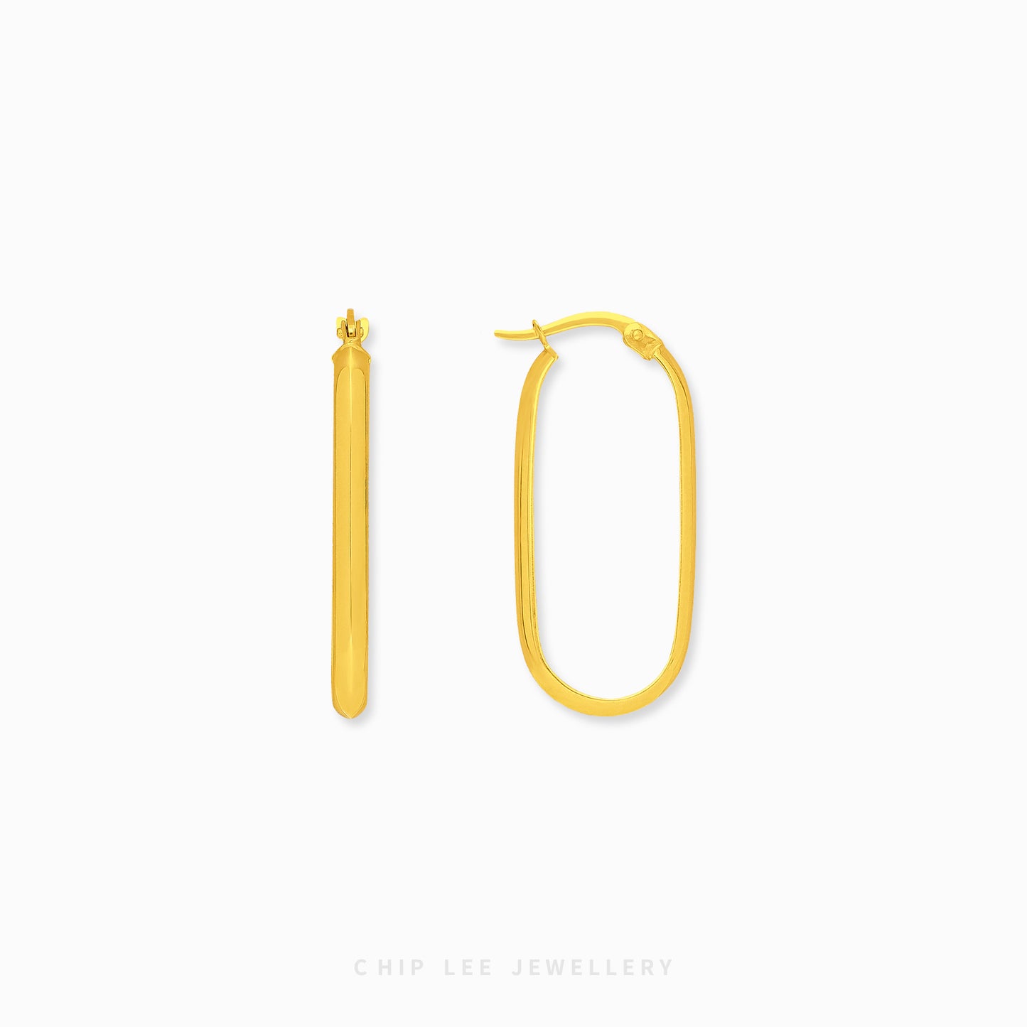 Classic Oval Hoop Earrings 4 in 916 gold with refined oval profile, timeless everyday luxury by Chip Lee Jewellery Singapore