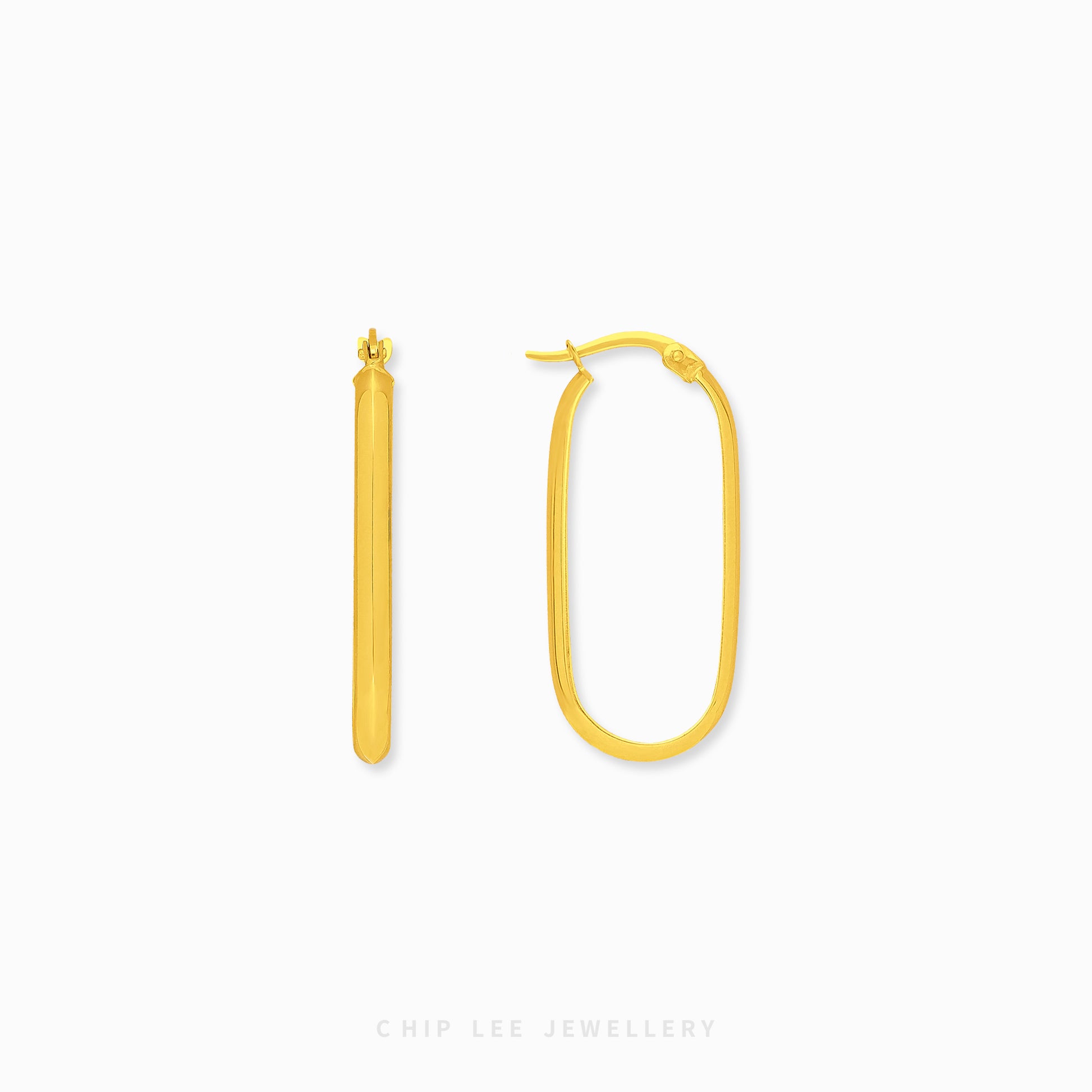 Classic Oval Hoop Earrings 4 in 916 gold with refined oval profile, timeless everyday luxury by Chip Lee Jewellery Singapore