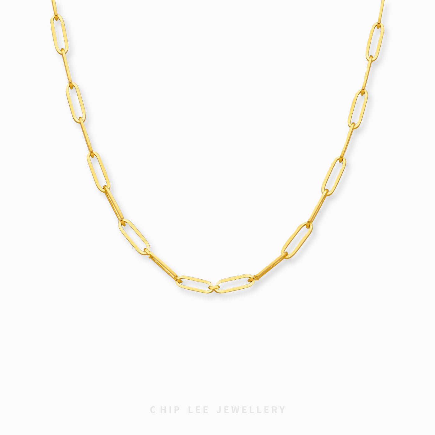 Classic Paperclip Chain Necklace with elongated oval links in 916 gold by Chip Lee Jewellery Singapore