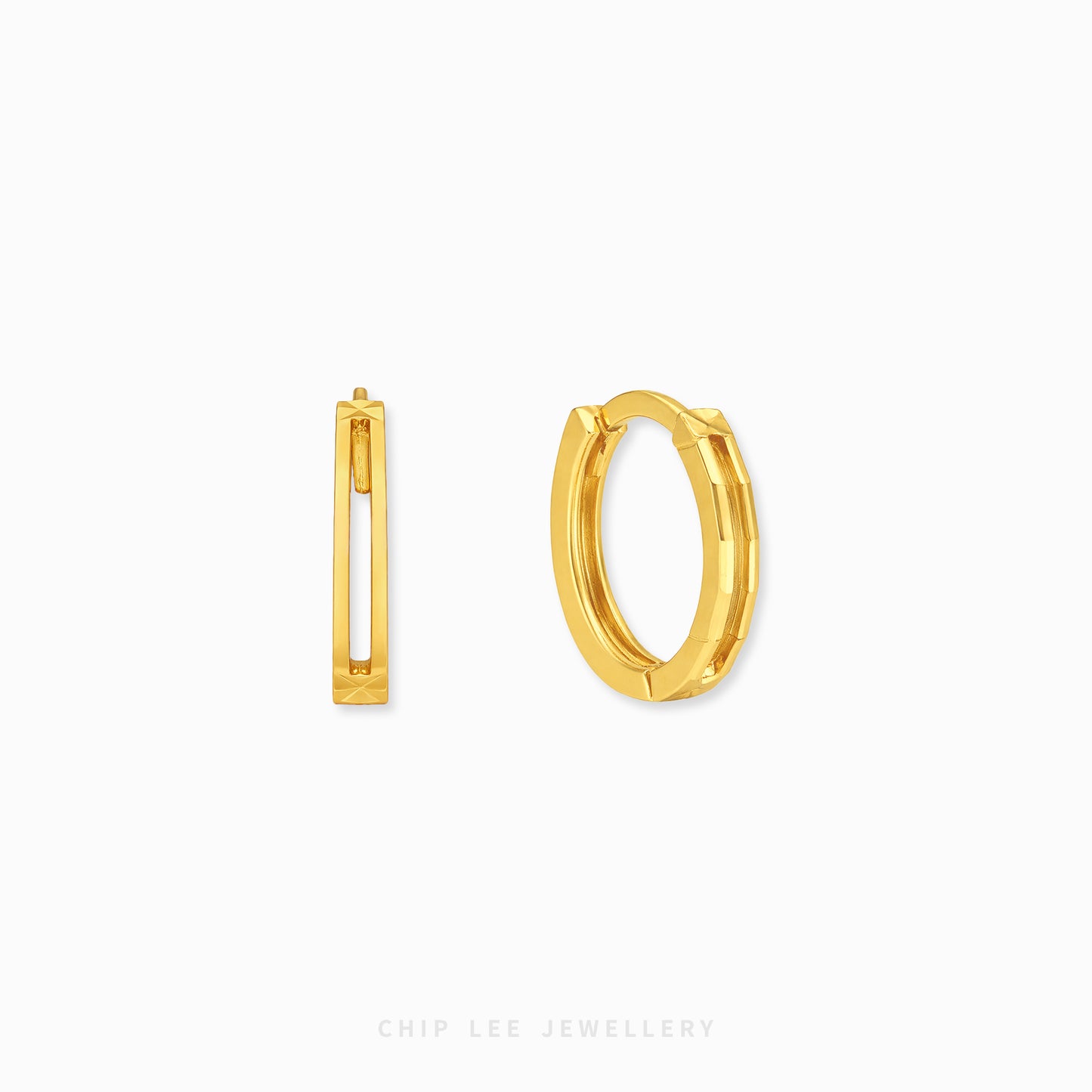 916 gold hoop earrings with modern cutout details