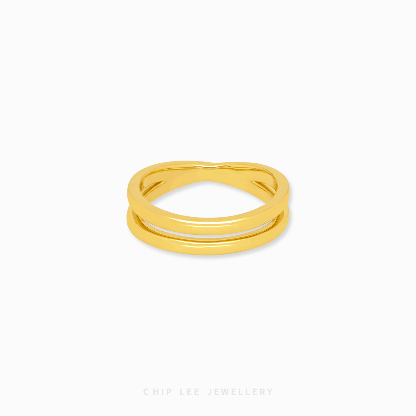 Double Loop Ring by Chip Lee Jewellery, 999 gold, interlocking loops, sleek minimalist design, adding elegance to any outfit.
