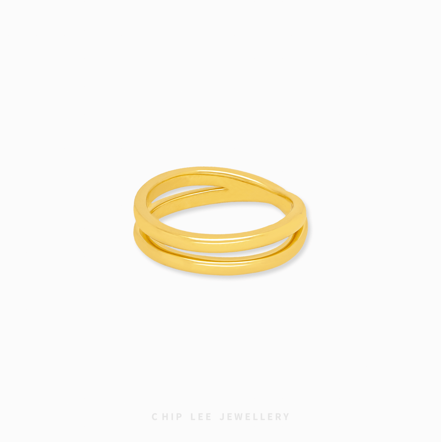 Double Loop Ring by Chip Lee Jewellery, 999 gold, interlocking loops, sleek minimalist design, adding elegance to any outfit.