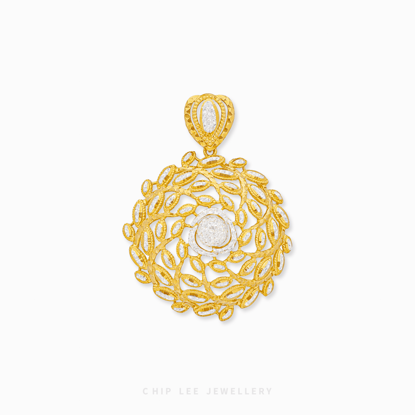 Duo-Tone Rhodium Blossom Cascade Pendant in 916 gold