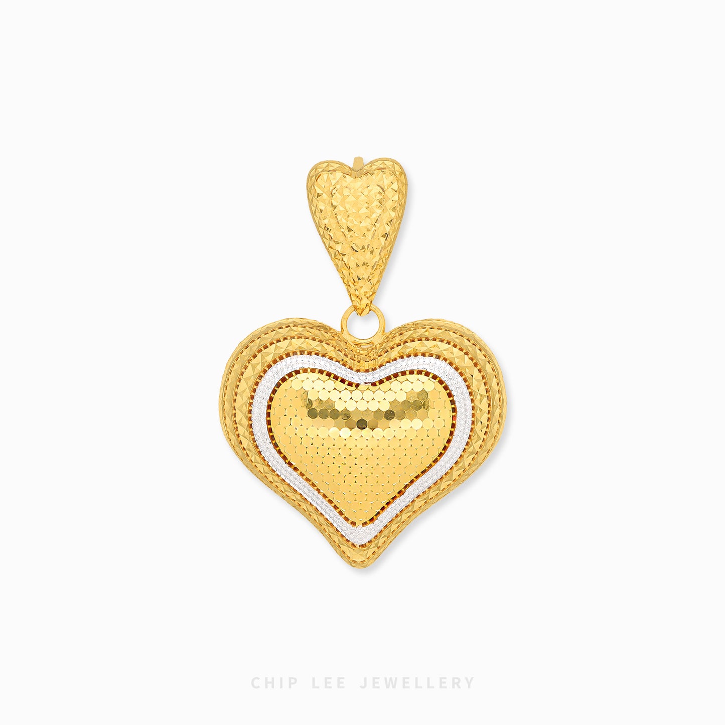 Duo Tone Chunky Textured Heart Pendant necklace close-up