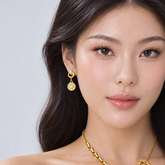Duo Tone Circle Heart Dangling Earring