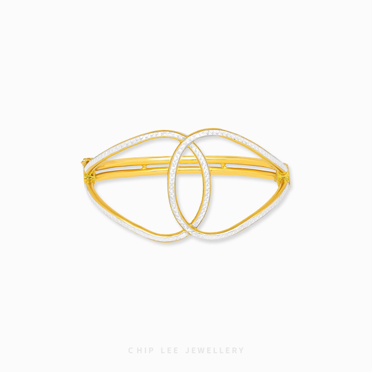 Duo Tone Gold Loop Knot Bangle by Chip Lee Jewellery Singapore, sculpted 916 gold with matte and high-polish finishes, bold and elegant accessory