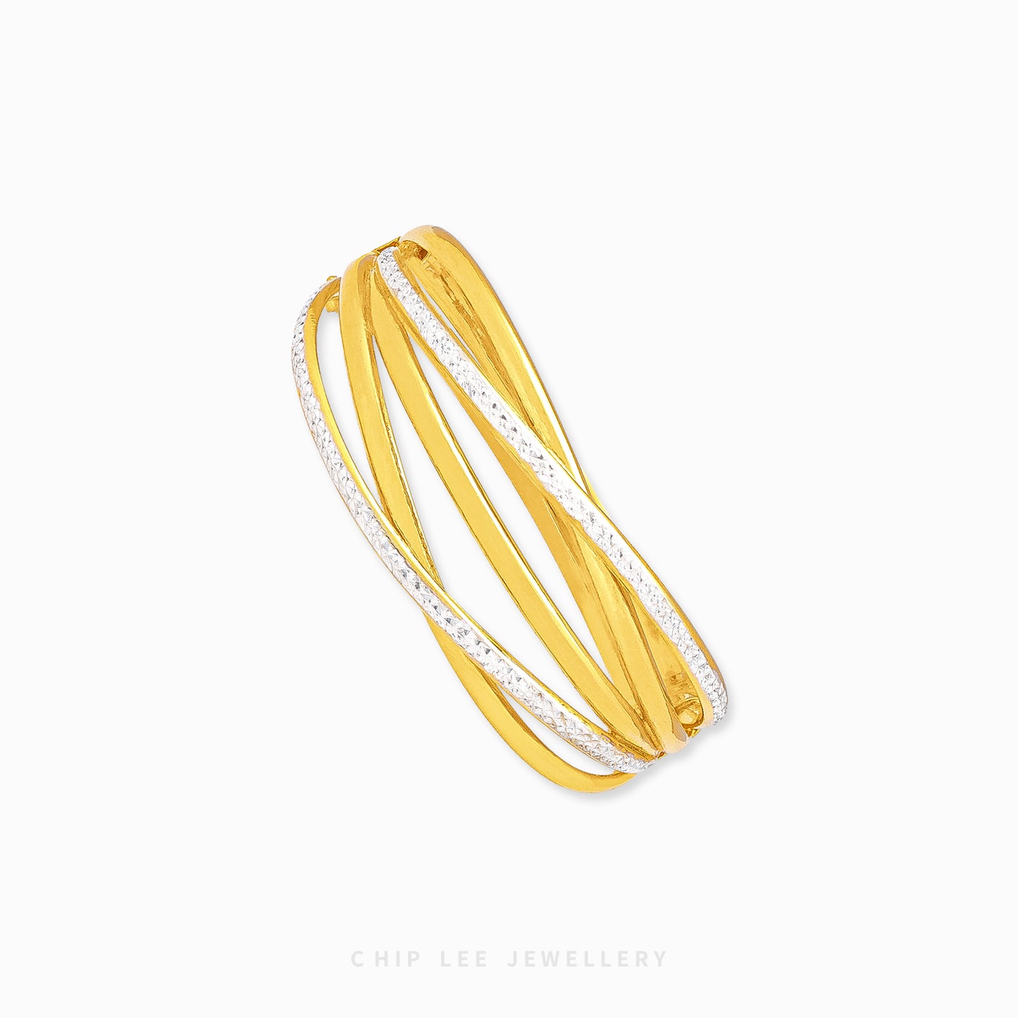 Duo Tone Helix Bangle by Chip Lee Jewellery Singapore, sculpted 916 gold with matte and high-polish finishes, bold and elegant accessory