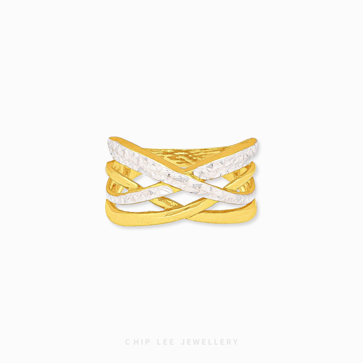 Duo Tone Helix Ring in yellow & white 22K/916 gold by Chip Lee Jewellery Singapore – certified gold, sculptural helix design.