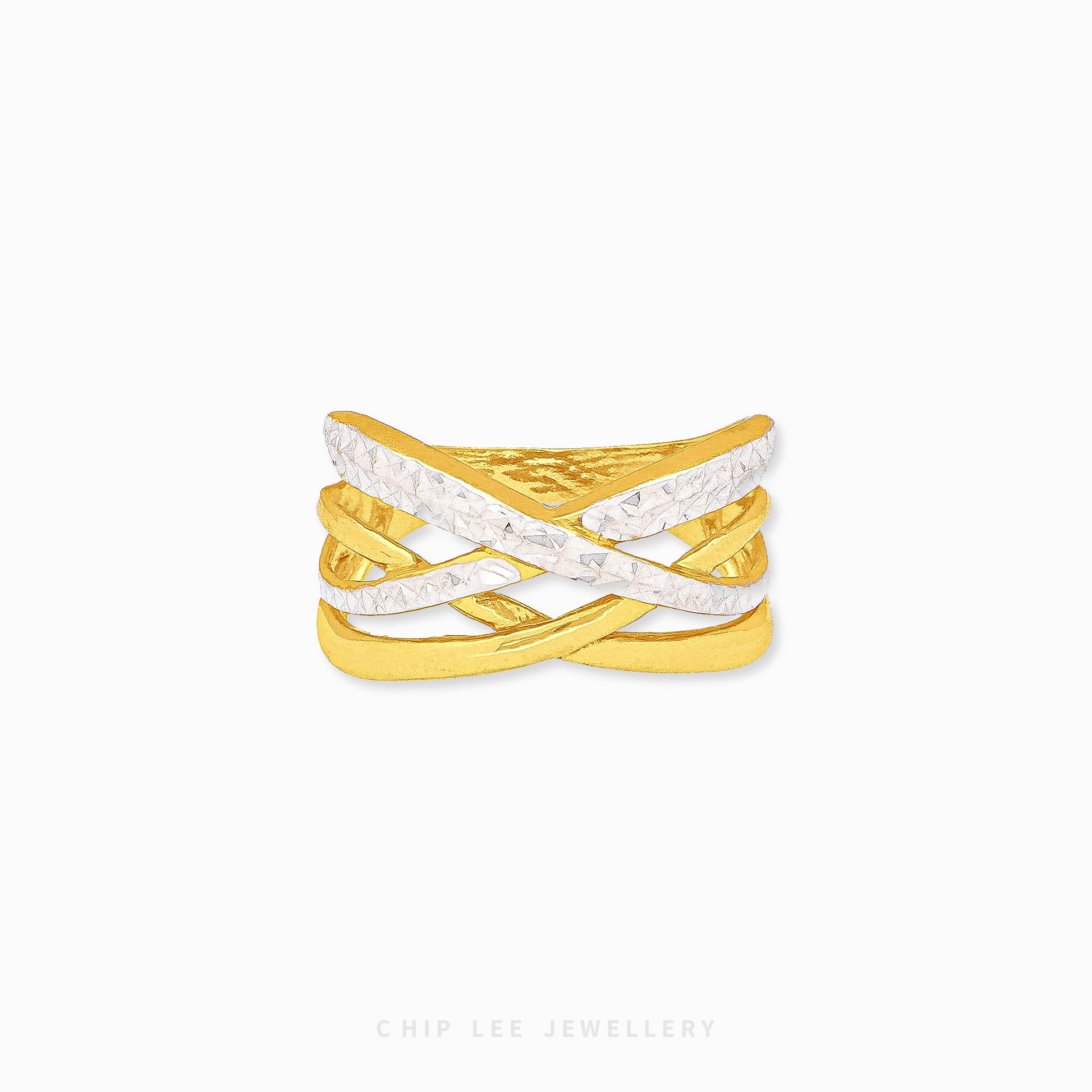 Duo Tone Helix Ring in yellow & white 22K/916 gold by Chip Lee Jewellery Singapore – certified gold, sculptural helix design.
