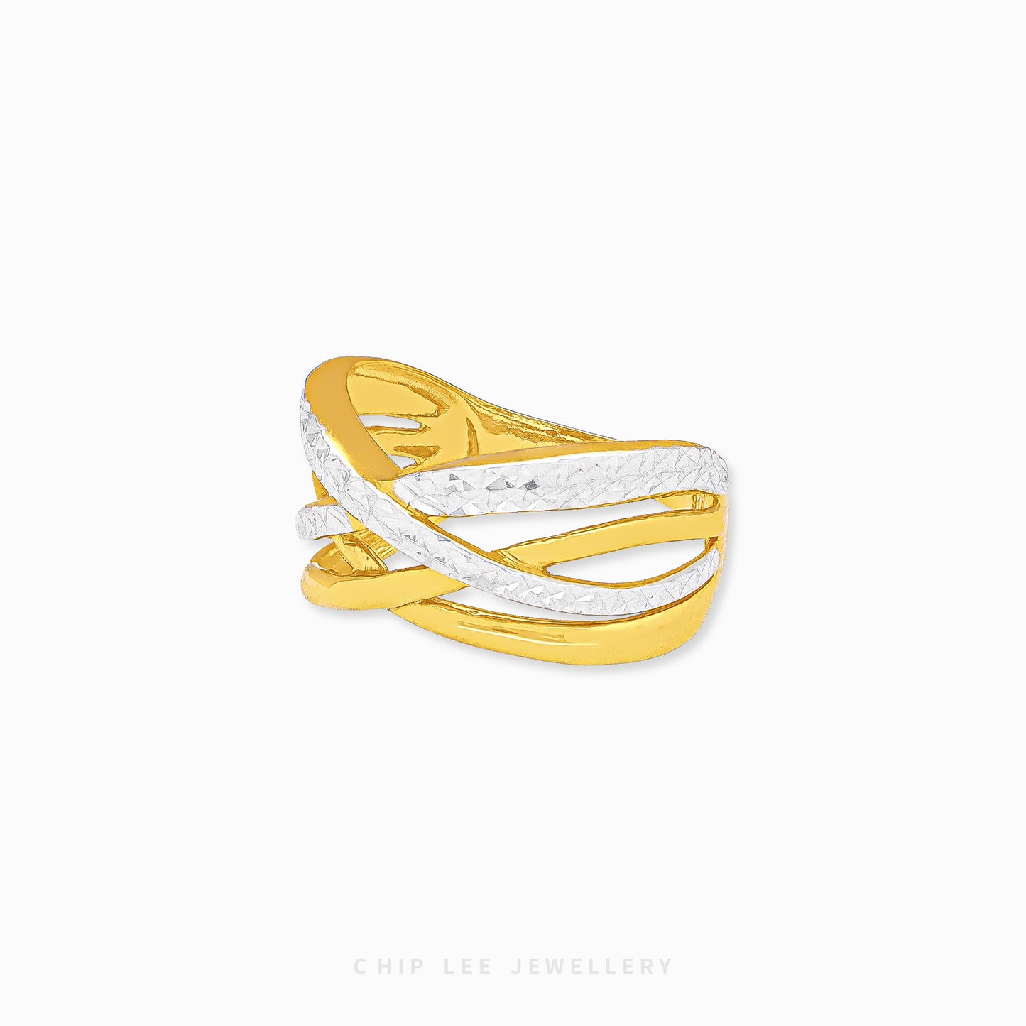 Duo Tone Helix Ring in yellow & white 22K/916 gold by Chip Lee Jewellery Singapore – certified gold, sculptural helix design.