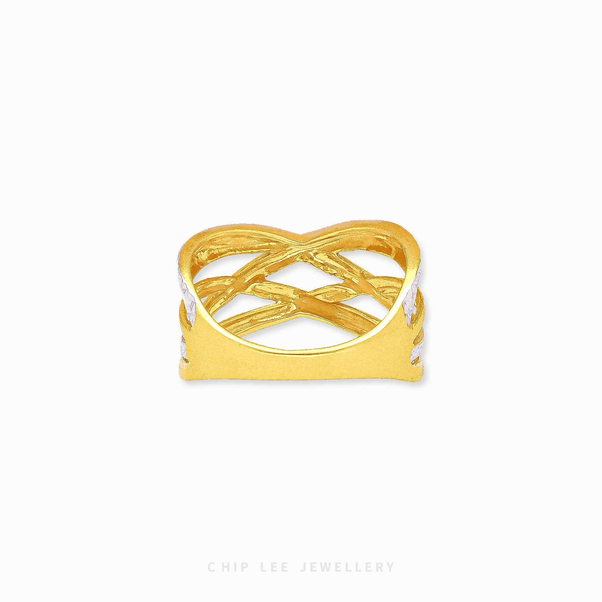 Duo Tone Helix Ring in yellow & white 22K/916 gold by Chip Lee Jewellery Singapore – certified gold, sculptural helix design.