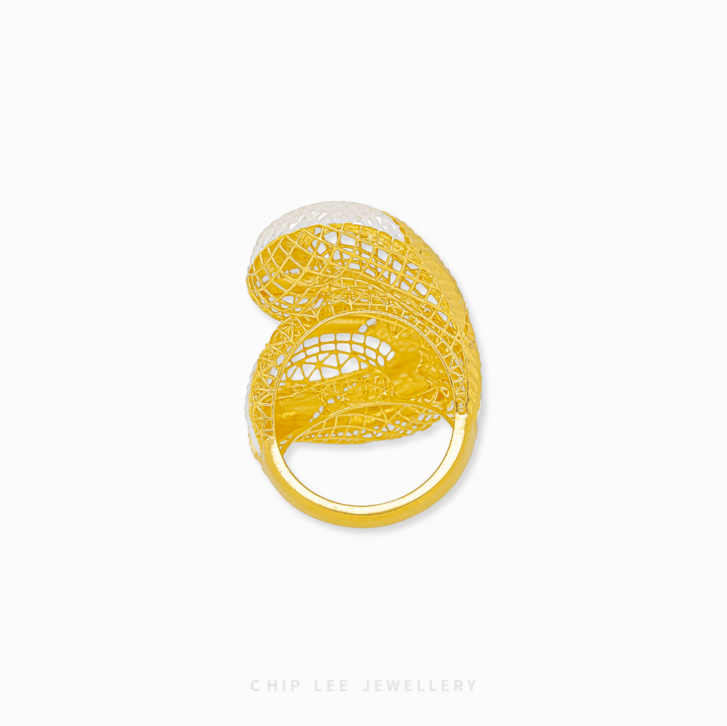 Duo Tone Ring with bold yet delicate structure. 916 Gold piece from Chip Lee Jewellery Singapore.