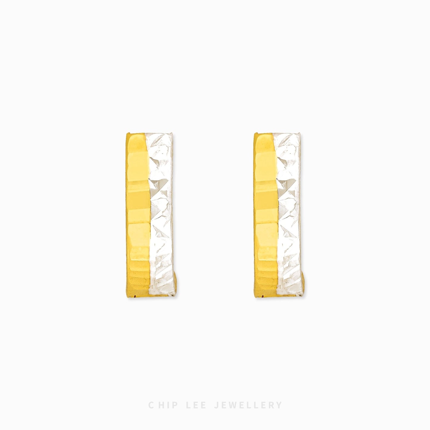 Duo Tone Textured Hoop Earring 2 in 916 (22K) gold and silver with textured surface by Chip Lee Jewellery Singapore.