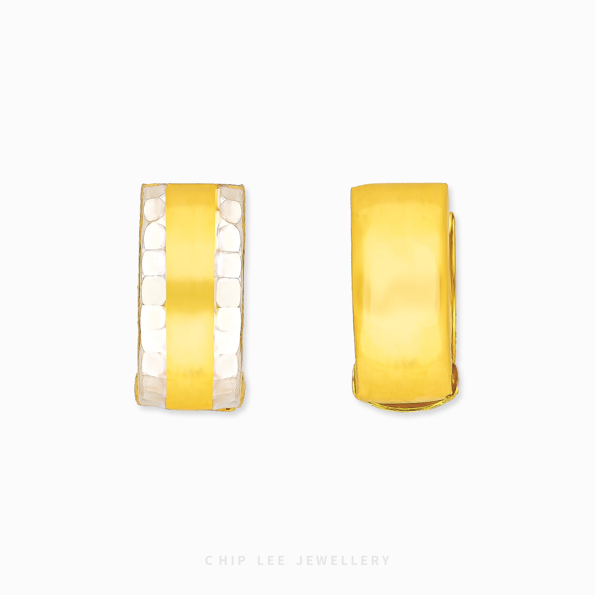 Duo Tone Textured Hoop Earring 4 in 916 (22K) gold and silver with textured surface by Chip Lee Jewellery Singapore.