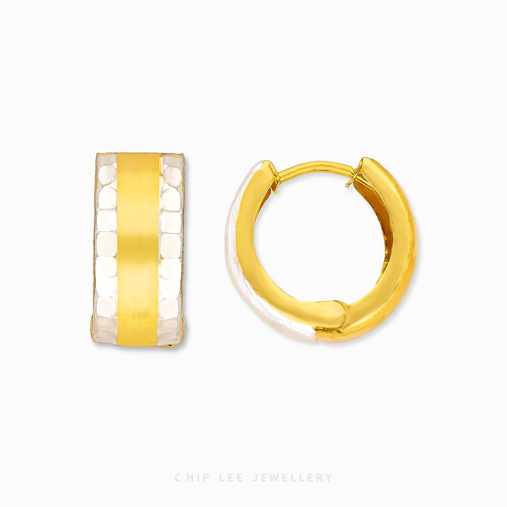Duo Tone Textured Hoop Earring 4 in 916 (22K) gold and silver with textured surface by Chip Lee Jewellery Singapore.