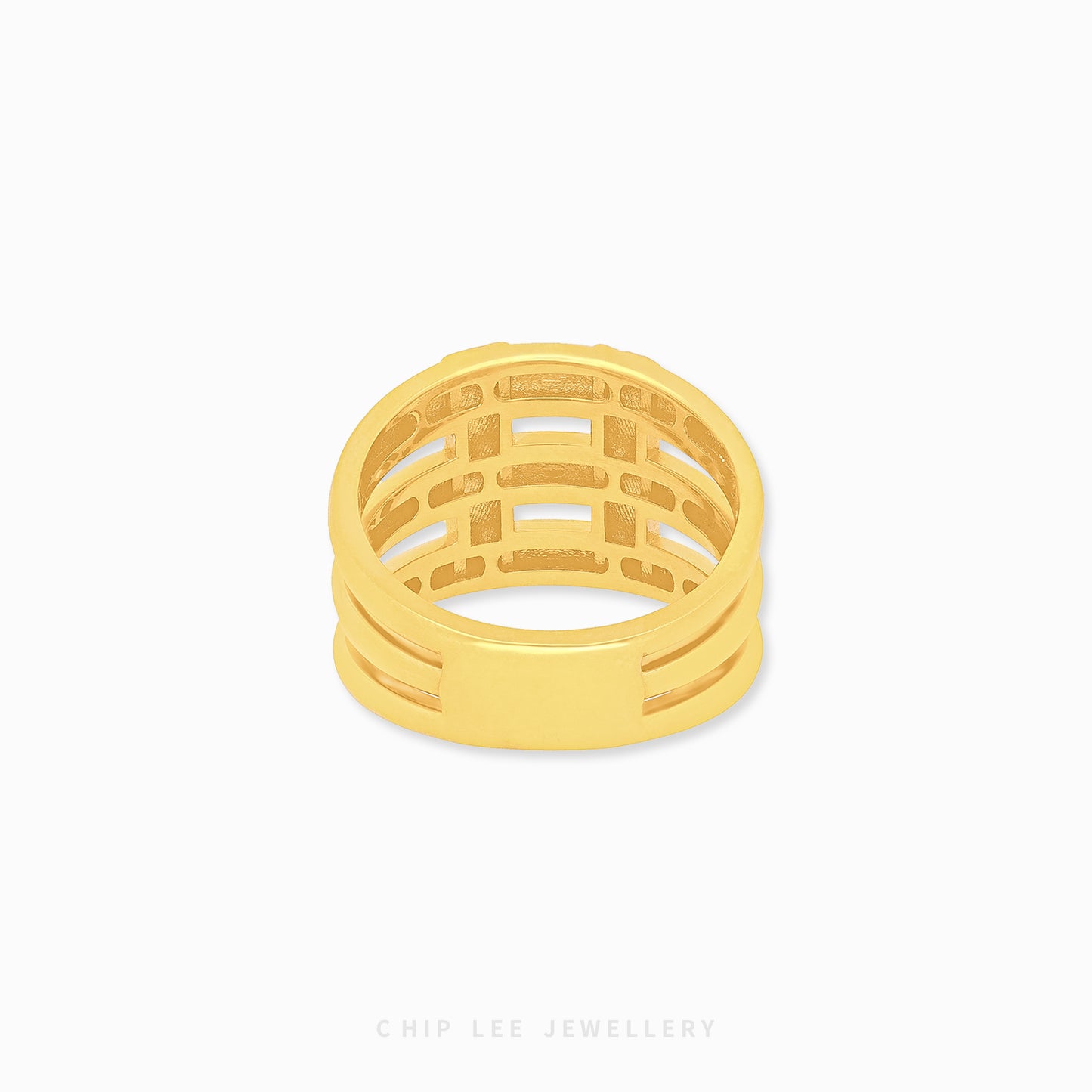 Duo Tone Triple Layer Ring 916 gold by Chip Lee Jewellery Singapore – dual-tone, three-band design for modern elegance.