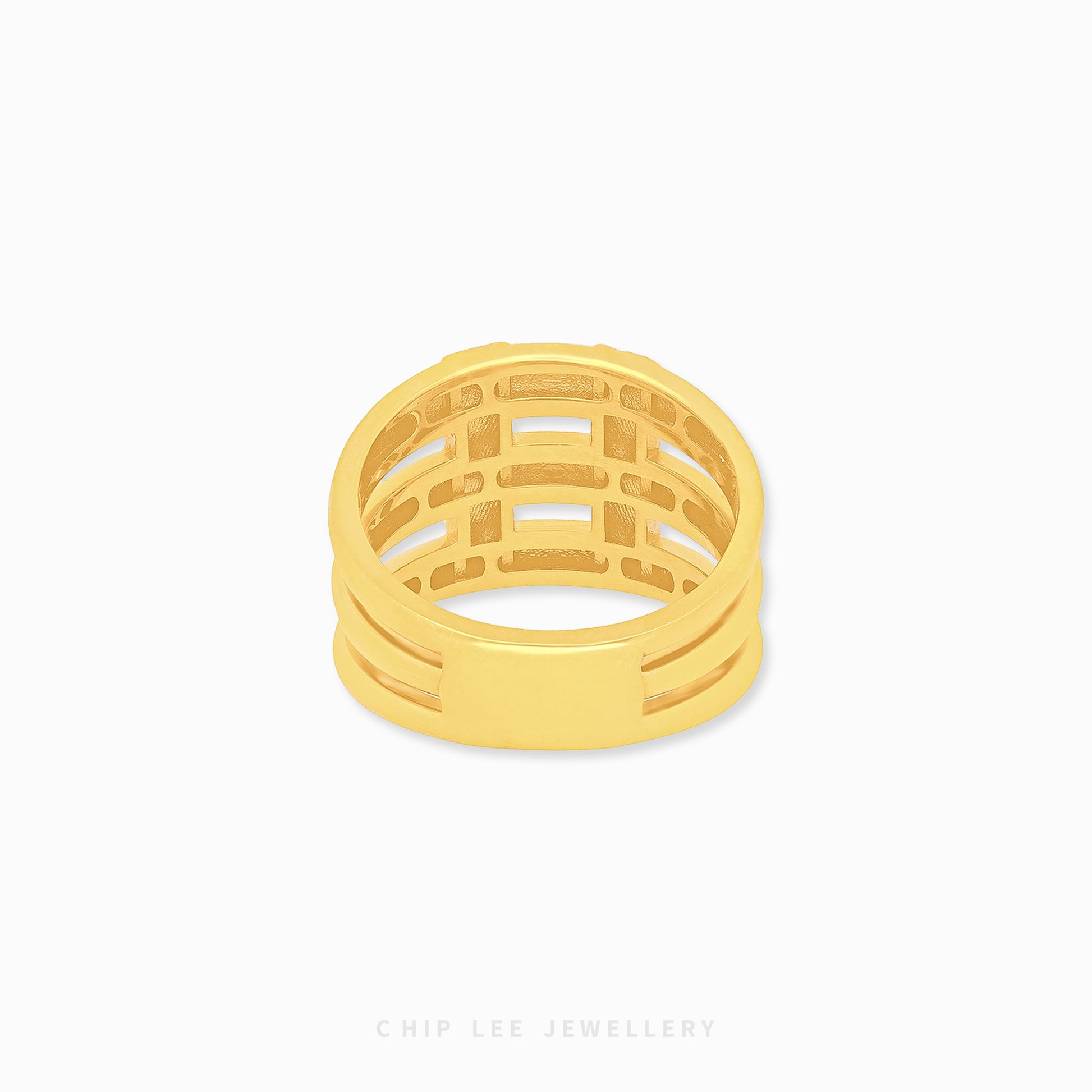 Duo Tone Triple Layer Ring 916 gold by Chip Lee Jewellery Singapore – dual-tone, three-band design for modern elegance.